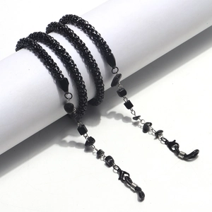 Metal Glasses Chain Black Natural Stone Beads Eyewear Lanyard Non Slip Holder Anti Loss Sunglasses Cord