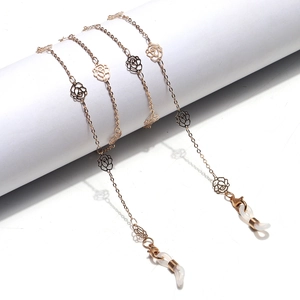 Glasses Chain Hollow Rose Flower Metal Anti-Slip Eyewear Strap Gold Elegant Floral Sunglasses Lanyard For Women