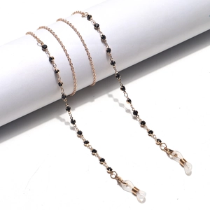 Fashionable Glasses Chain Copper Metal Gold Plated Black Rhinestone Eyewear Holder Neck Strap Mask Lanyard Non Slip For Women