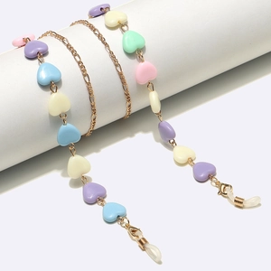 Metal Glasses Chain Macaron Colorful Resin Heart Beads Anti Slip Eyewear Strap Mask Lanyard Holder For Women Girls Elegant