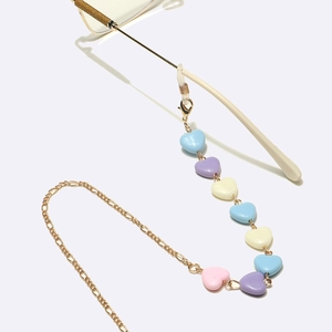 Golden 8mm macaron heart glasses chain and mask strap with colorful heart charms