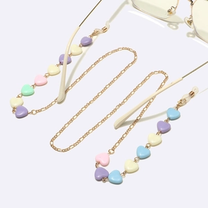 Golden metal glasses chain set with macaron heart beads and silicone loops for eyewear