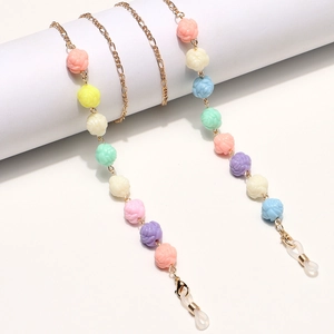 Glasses Chain Gold Metal With Macaron Resin Flowers Anti-Slip Eyewear Lanyard Holder Sweet Decorative Sunglasses String