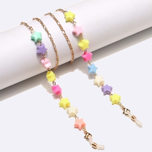 Macaron Colorful Star Beads Glasses Chain Metal Eyewear Lanyard Anti-Lost Mask Holder Strap For Women Fashion Sweet Non-Slip Silicone Loops