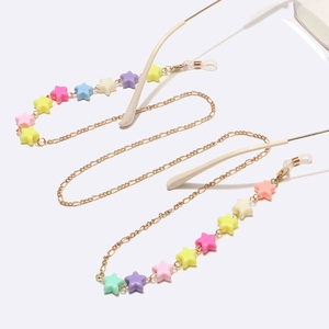 Golden eyewear chain with colorful macaron stars and anti-slip silicone loops for glasses