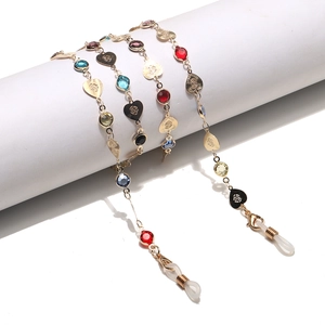 Fashion Glasses Chain Heart Pendant Colorful Crystal Bead Metal Anti Slip Eyewear Strap Mask Lanyard For Women