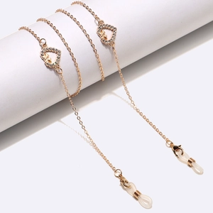 Glasses Chain Copper Rhinestone Heart Pendant Non Slip Silicone Loop Neck Strap Fashion Jewelry For Women