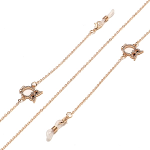Gold glasses chain with rhinestone owl pendants and non-slip silicone loops for women