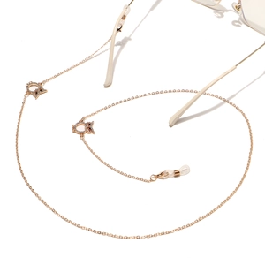 Golden punk owl glasses chain with sparkling rhinestones and non-slip rubber ends