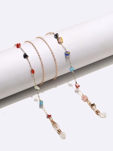 Catenina per occhiali fatta a mano con perle di vetro colorate e maglie d'oro