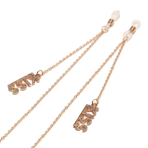 Punk Gold Brillenkette mit Strass-KISS-Anhängern und rutschfesten Silikonschlaufen