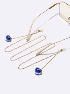 Chaîne De Lunettes Métal Doré Avec Pendentif En Verre Bleu Boucles En Silicone Antidérapantes Mode Femme