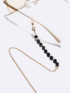 Golden eyeglass chain with square black crystal beads and anti-slip rubber loops
