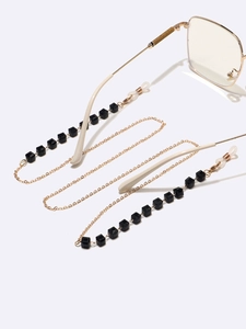 Glasses Chain With Black Square Crystals Gold Metal Alloy Eyewear Lanyard Anti-Slip Minimalist Geometric Fashion Accessory