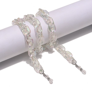 Iridescent acrylic chain for glasses or masks with white anti-slip silicone loops