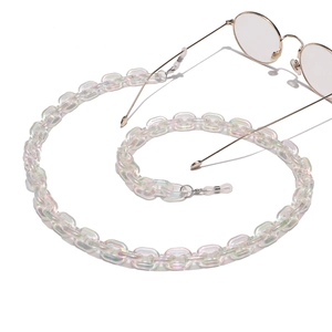 Iridescent acrylic eyewear chain with translucent oval links and metal lobster clasps