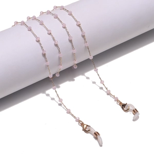 Fashion Pink Crystal Beaded Glasses Chain Gold Metal Link Mask Lanyard With Silicone Loops For Women Eyewear Accessories