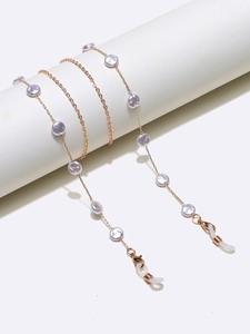 Glasses Chain Gold Metal Anti Slip Eyewear Lanyard With Imitation Artificial Pearl Round Beads For Sunglasses And Face Mask Elegant Neck Strap