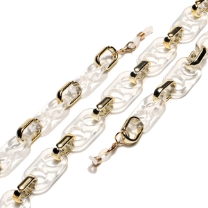 Chic transparent acrylic and gold metal eyewear chain with adjustable silicone loops