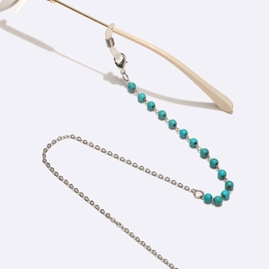 Stainless steel glasses chain with green turquoise beads and lobster clasps for eyewear