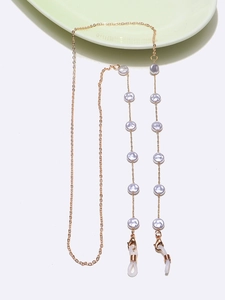Golden eyewear chain with purple pearls, versatile strap for glasses and masks