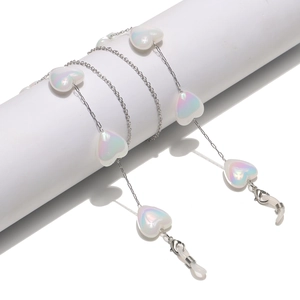 Glasses Chain Stainless Steel Iridescent Heart Charms Anti Slip Eyewear Strap Sunglasses Mask Holder