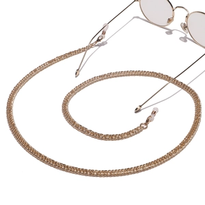 Classic gold-plated metal curb chain eyewear strap with silicone anti-slip loops