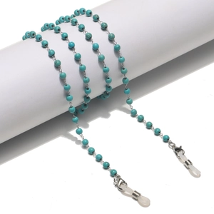 Eyeglass Chain Necklace Stainless Steel Synthetic Turquoise Beaded Non Slip Glasses Strap Mask Lanyard Bohemian For Women