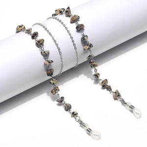 Handmade Natural Stone Glasses Chain Leopard Pattern Metal Eyewear Lanyard Anti-slip Silicone Loop Reading Glasses Holder