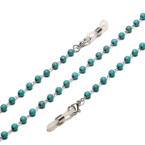 Turquoise beaded eyeglass chain with stainless steel lobster clasps and silicone loops
