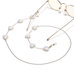 Elegant AB heart pearl glasses chain made of stainless steel with silver metal links
