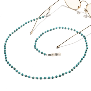 Bohemian turquoise bead and stainless steel eyewear chain with adjustable grips