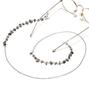 Fashionable stone eyeglasses chain with grey leopard pattern beads and silver link chain