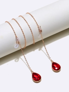 Fashion Glasses Chain Metal Copper Strap With Waterdrop Faux Gemstone Pendants Non Slip Eyewear Lanyard For Women
