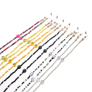 Bohemian Seed Bead Glasses Chain Acrylic Smiley Face Anti-slip Eyewear Strap Women Girls Mask Lanyard Hanging Cord