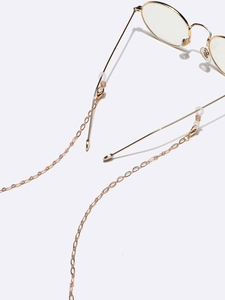 Two-piece golden metal beaded eyewear chain with transparent silicone anti-slip loops