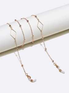 Glasses Chain Women Fashion Metal Alloy Rhombus Geometric Beaded Eyewear Strap Anti Slip Silicone Loop Sunglasses Holder
