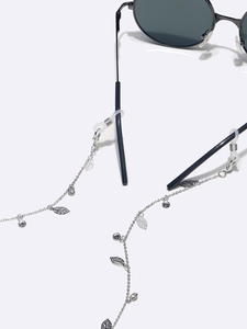 Colorful zircon leaf eyewear chain and mask strap set with silver metal finish