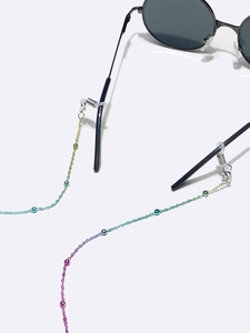 Rainbow beaded eyewear chain set with gradient colors and silver metal link necklaces