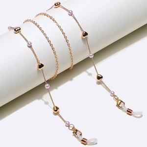 Chaîne Lunettes Cordon Métal Pendentif Coeur Fausse Künstliche Perle Boucles Silicone Antidérapantes Pour Femmes Accessoires Mode