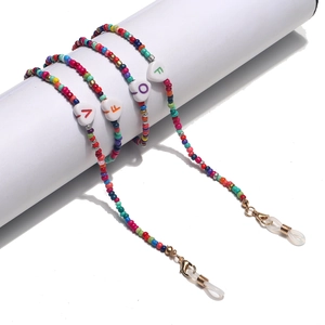 Colorful beaded glasses chain with LOVE letter beads and golden lobster clasps