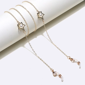 Chaîne De Lunettes Élégante En Alliage Doré Avec Charmes Étoile Et Fausse Künstliche Perle Boucles Silicone Antidérapantes