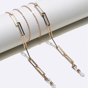 Handmade gold rectangular link chain for eyewear and masks with silicone loops