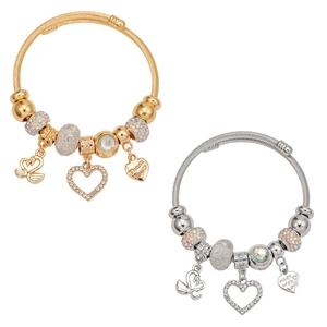 DIY stainless steel charm bracelets with heart and swan pendants in gold and silver finish