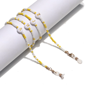 Colorful seed bead glasses chain with gold LUCK letter beads and lobster clasps