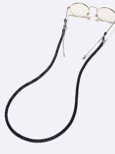 Chaîne de lunettes à billes noires 6mm avec boucles silicone sur lunettes rétro