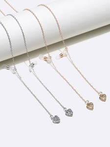 Chaîne De Lunettes En Cuivre Avec Pendentif Coeur En Zircon Cordon Anti Glisse Pour Femmes Accessoires De Mode Or Argent