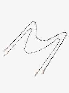 Two-piece set of beaded glasses chains with black and clear heart-shaped crystals