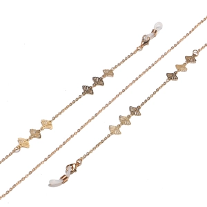 Golden fan-shaped hollow decorative eyewear chain with adjustable anti-slip loops