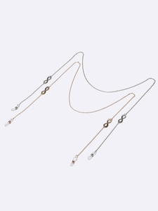 Set of two metal eyewear chains in silver and rose gold with infinity charm symbols
